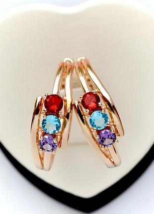 Серьги-кольца с разноцветными кристаллами xuping m&l диаметр 3 см.