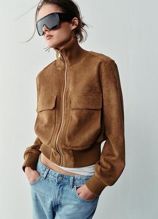 Жіноча куртка бомбер під замш з еко шкіри zara