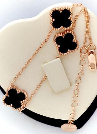Браслет черный клевер позолота 18к. длина 17-21 см. ширина 12 мм.