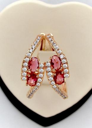 Серьги-кольца с красными кристаллами xuping m&l диаметр 3 см.