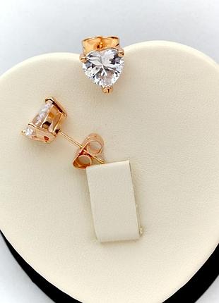 Сережки гвоздики серця з білими кристалами xuping m&l.