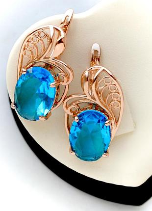 Сережки fallon покриття золотом 18к. з аквамаріновими кристалами.