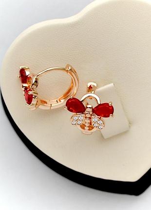 Серьги-кольца бабочки с красными кристаллами xuping m&l.