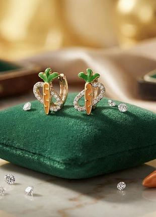 Сережки-кольца морква з білими кристалами покриття золотом 18к. xuping.