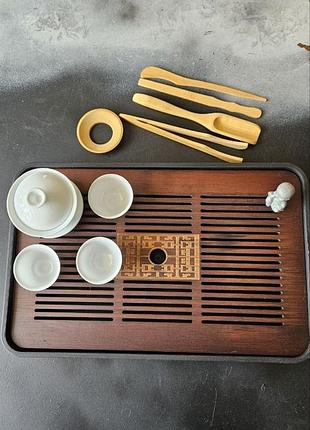 🍵 великий набір (11 предметів) для чайної церемонії gongfu cha — чабань, чайник, чашки, бамбуковий набір.  фігурка «будда в роздумі»🎋