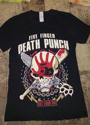 Футболка чорна із символікою американської грув-метал-групи five finger death punch і їхній концертний тур 2017 рік «got your six»