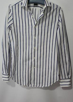 Приталенная мужская рубашка boggi milano slim fit в яркую полоску 38 (s)