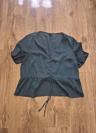 Легкая жатая блуза new look с баской, v-вырезом и завязкой (размер xl / uk 16 / 44) темно-зеленый цвет
