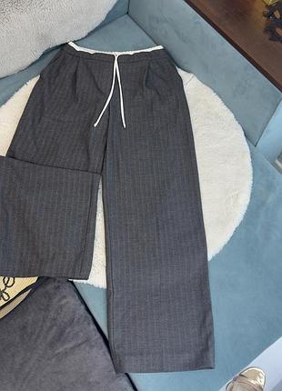 Брюки з подвійним поясом палаццо сірі zara жіночі с-м