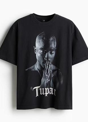 Черная футболка мужская с принтом 2pac tupac