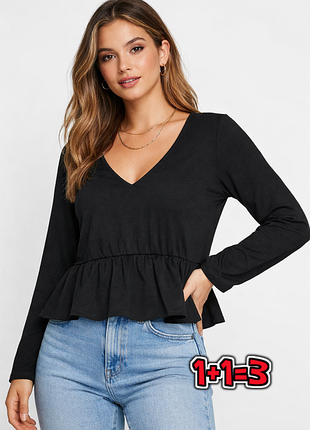 🎁1+1=3** фірмовий чорний приталений жіночий лонгслів светр boohoo, розмір 60 - 62