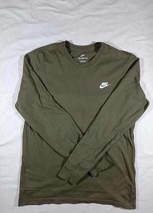 (m) nike лонгслів оливковий з принтом на спині