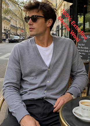 Шикарний чоловічий кардиган сірого кольору зі 100% extrafine merino wool olymp, оригінал