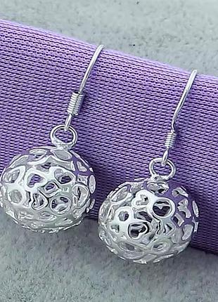 Серьги ажурные шары с маркировкой 925, стерлинговое серебро