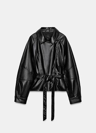 Жіноча куртка косуха з поясом з штучної шкіри zara