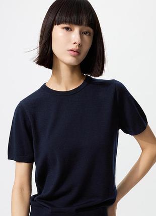 Жіноча вовняна футболка з мериносової вовни uniqlo m синій американка піврукавом