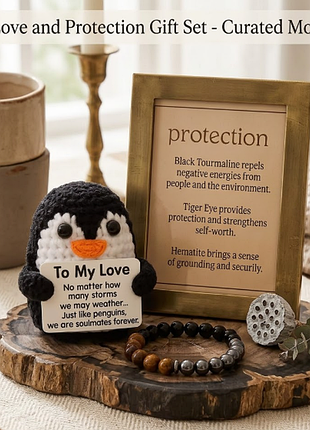 Подарочный набор «love and protection»: браслет-обран и вязаный пингвин