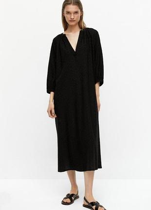 Черное платье massimo dutti длинное свободное платье из вискозы платья свободного фасона с пышными рукавами