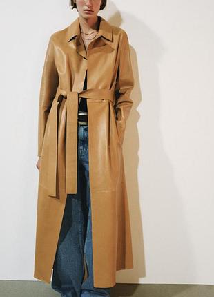 Жіночий довгий  плащ пальто з еко шкіри zara