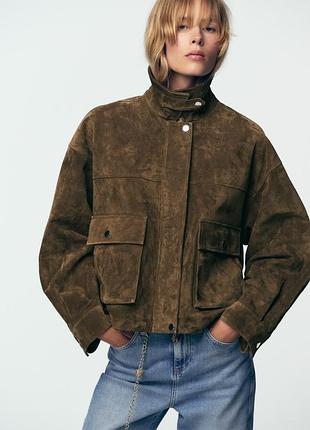 Жіноча куртка бомбер з еко шкіри під замш zara