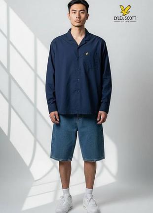 Оригінальна чоловіча сорочка lyle scott розмір s темно синя вільна з довгим рукавом бавовняна лайл скоттів лейл повсякденна casual а1