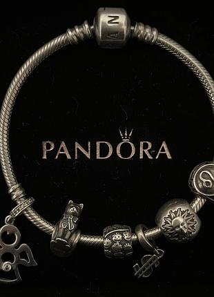 Комплект набір браслет pandora moments ланцюжковий з намистинами шарм срібло 925 проби розмір 18