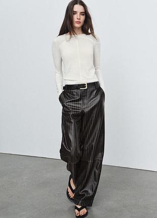 Брюки из 100% кожи в полоску zara лимитированная коллекция