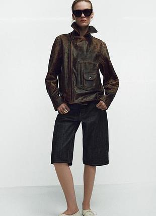 Кожаная байкерская куртка zara лимитированная коллекция