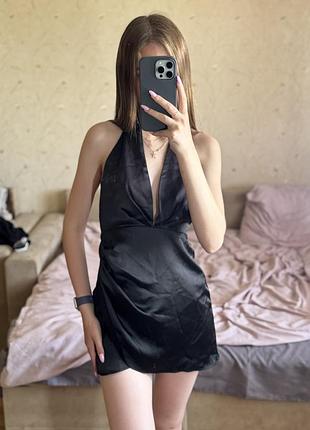 🖤 чорна атласна сукня з відкритою спинкою 🖤