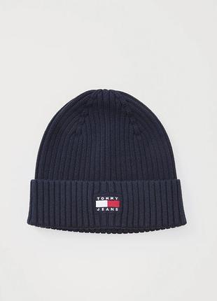 Темно синя бавовняна шапка tommy jeans