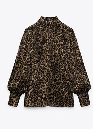 Блуза сатинова жіноча леопардовий принт zara