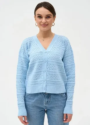 Жіночий в’язаний ажурний кардиган блакитний | 99626