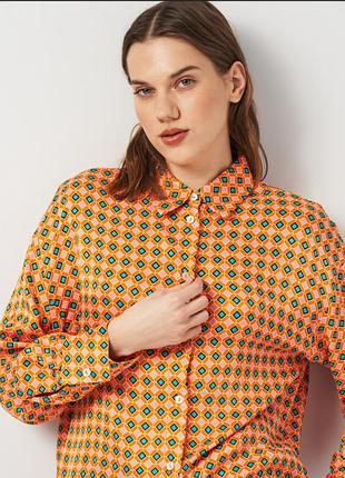 Стильная женская блузка рубашка zara с ярким геометрическим принтом 🧡