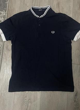 Чоловіча футболка поло fred perry темно-синя з білим коміром