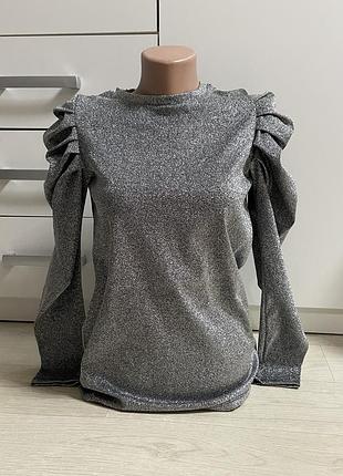 Нарядный блестящий лонгслив, нарядна кофточка женская xs