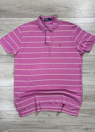 Розовая винтажная футболка поло ральф лаурен polo ralph lauren striped polo, xl, оригинал