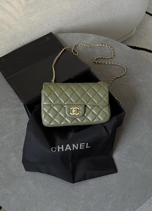 Сумка шанел classic 1.55 small single flap in green/gold
