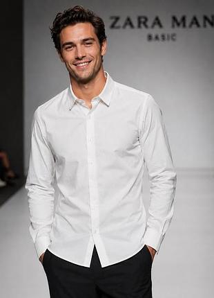 Сорочка чоловіча zara, біла, l, бавовна (super slim fit)