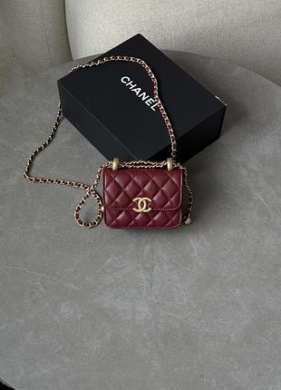 Сумка шанел quilted perfect fit flap coin purse burgundy/gold