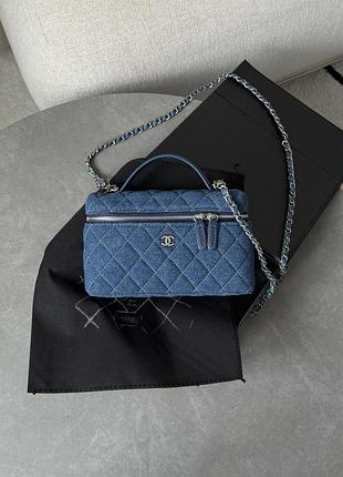 Сумка cc top handle шанел long vanity denim/silver