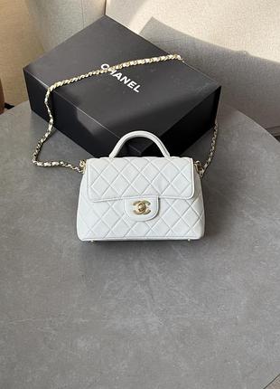 Сумка flap bag with top handle шанел mini white/gold