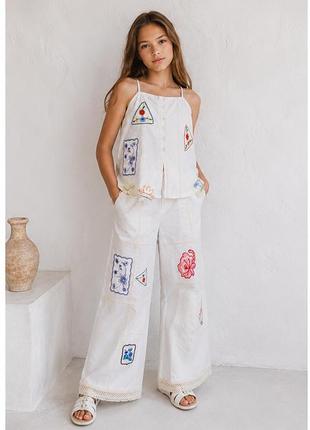 Костюм zara 148 11-12 лет  брюки топ вышивка кружево хлопок