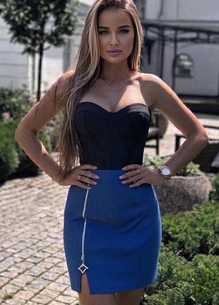Юбка с разрезом на молнии ⚡ синяя юбка-карандаш m - l 💙 облегающая юбка миди 👗 офисная и вечерняя юбка