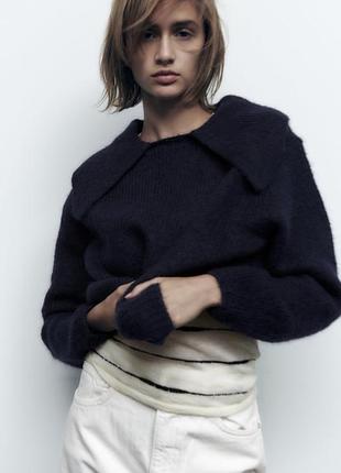 Вовняний светр джемпер з коміром альпака вовна zara шерстяной объемный свитер с воротником альпака шерсть