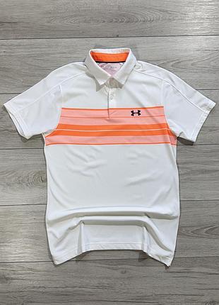 Белая спортивная футболка поло андер армор under armour ua chest stripe polo, s-m, оригинал