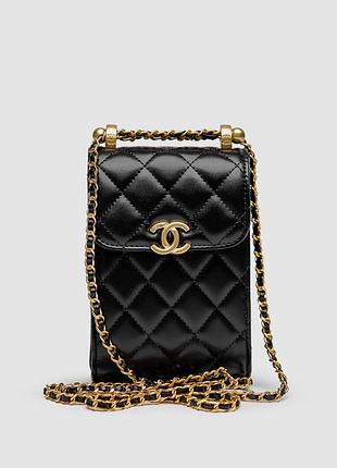 Сумка шанел pearl crush phone case with chain lambskin black