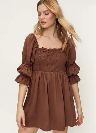 Коричневое расклешенное платье nasty gal