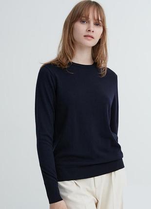 Темно-синій светр з тонкої шерсті, 100% lana wool, uniqlo