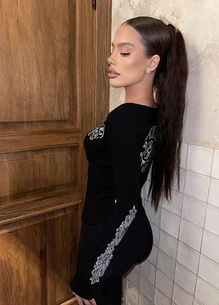 Лонгслів chrome hearts, чорний лонг, жіночий лонг, облягаюча кофтинка, кофта облягаюча