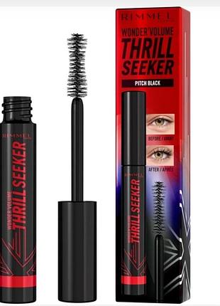 Туш для вій чорна об'єм та подовження rimmel wonder'volume thrill seeker